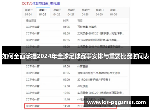 如何全面掌握2024年全球足球赛事安排与重要比赛时间表
